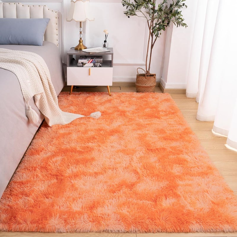 Softlife Orange Area Rug for Living Room, Fluffy Shag Plush 5x8 Rugs for Bedroom Girls Kids, Shaggy Soft Fuzzy Tie Dyed Large Carpet for Dorm Bedside Ultra Cozy Non-Slip Indoor Decor - Image 2